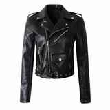 2017 New Autumn Witner Women Motorcycle Faux PU Leather Yellow Black Jackets Lady Biker Outerwear Coat with Belt Hot Sale