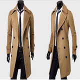 2017 New Autumn Winter Wool Coat Double Breasted Slim Fit Trench Coat Long Section Overcoat Casual Pea Coat For Men M-4XL