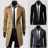 2017 New Autumn Winter Wool Coat Double Breasted Slim Fit Trench Coat Long Section Overcoat Casual Pea Coat For Men M-4XL