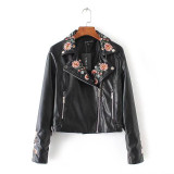 2017 New Autumn Winter Women PU Faux Leather Outwear Jackets Lady Slim Motorcycle Zipper Embroidery Leather Coat