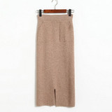 2017 New Autumn Winter Women knitting Skirts Elastic High Waist Pencil Skirt Fashion Split pockets design Long Skirts Saia D147