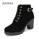 2017 New Autumn Winter Women Boots High Quality Solid Lace-up European Ladies shoes PU Fashion high heels Boots