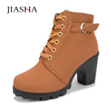 2017 New Autumn Winter Women Boots High Quality Solid Lace-up European Ladies shoes PU Fashion high heels Boots