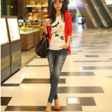 2017 new Autumn winter Rhinestone Beading Jeans woman ripped hole jeans pants women denim pencil pants female trousers G0504