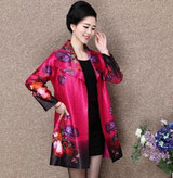 2017 New Autumn Winter Middle-aged loose cardigan Coat lapels printing Long sleeve coat Leisure leisure Mother coat  A0004