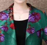 2017 New Autumn Winter Middle-aged loose cardigan Coat lapels printing Long sleeve coat Leisure leisure Mother coat  A0004