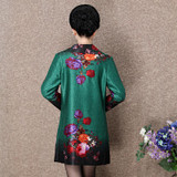 2017 New Autumn Winter Middle-aged loose cardigan Coat lapels printing Long sleeve coat Leisure leisure Mother coat  A0004
