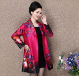 2017 New Autumn Winter Middle-aged loose cardigan Coat lapels printing Long sleeve coat Leisure leisure Mother coat  A0004