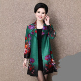 2017 New Autumn Winter Middle-aged loose cardigan Coat lapels printing Long sleeve coat Leisure leisure Mother coat  A0004