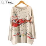 2017 New Autumn Winter Fashion Women Long Batwing Sleeve Knitted Print Warm Sweater Loose Blouse Jumper Pullover Knitwear Tops