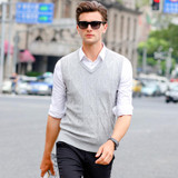 2017 New Autumn Winter Cashmere Classic argyle Sweater vest Men Sleeveless Sweaters Solid Color V-Neck Wool Pullovers