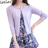 lollas New Solid Color Fashion Women Sweater Female Cardigan Thin Outerwear Summer Short Design Knit Long-sleeve Sweater