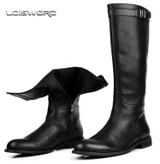 LOISWORD Large size EUR45 slim zipper knee high mens boots genuine leather motorcycle boots fashion mens winter boots