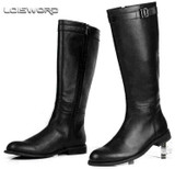 LOISWORD Large size EUR45 slim zipper knee high mens boots genuine leather motorcycle boots fashion mens winter boots