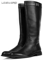 LOISWORD Large size EUR45 slim zipper knee high mens boots genuine leather motorcycle boots fashion mens winter boots