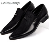 LOISWORD Large size EUR45 horsehair suede black pointed toe mens wedding shoes genuine leather dress shoes mens business shoes