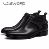 LOISWORD Fashion brown tan / black mens ankle boots genuine leather dress boots autumn mens motorcycle boots with buckle