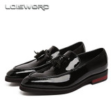 LOISWORD Black / wine red / blue loafers mens dress shoes genuine leather business shoes mens wedding shoes with tassel LOISWORD Black / wine red / blue loafers mens dress shoes genuine leather business shoes mens wedding shoes with tassel