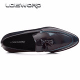 LOISWORD Black / wine red / blue loafers mens dress shoes genuine leather business shoes mens wedding shoes with tassel LOISWORD Black / wine red / blue loafers mens dress shoes genuine leather business shoes mens wedding shoes with tassel