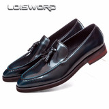 LOISWORD Black / wine red / blue loafers mens dress shoes genuine leather business shoes mens wedding shoes with tassel LOISWORD Black / wine red / blue loafers mens dress shoes genuine leather business shoes mens wedding shoes with tassel