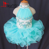 Liyatt Cheap Girls Pageant Dresses 2017 Beadings Organza Kids Prom Dress Lovely Halter Open Back Ball Gowns Party Gowns CP001
