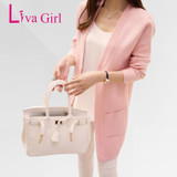 Liva Girl Long Cardigan Women Autumn Winter Female Long Sleeve Cardigan Korean Slim Pockets Sweater Knitted Cardigans Women Tops