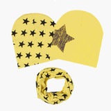 Little J 3Pcs Cotton Star Print Baby Hat Scarf Kids Hat Autumn Winter Children Scarf-Collar Boys Girls Beanies Infant Hats Set