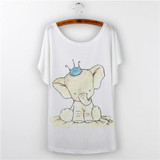 Fashion 2017 Summer Tee Shirt Women T-shirt Harajuku Elephant Animal Print Short Sleeve Camisetas Mujer White T shirt Women Tops