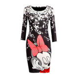 Fashion 2017 Summer Dress Sexy Casual Slim Micky Print Dress Package Hip Milk Silk Bodycon Dress Women Party Dresses Vestidos