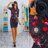 Fashion 2017 Summer Dress Sexy Casual Slim Micky Print Dress Package Hip Milk Silk Bodycon Dress Women Party Dresses Vestidos