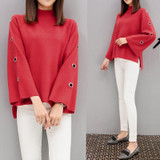 fashion 2017 New Autumn Women's Clothing Solid Female Pullover Tops Losse Turtleneck Flare Sleeves Sweater Women Plus Size