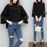 fashion 2017 New Autumn Women's Clothing Solid Female Pullover Tops Losse Turtleneck Flare Sleeves Sweater Women Plus Size