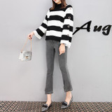 fashion 2017 New Autumn Women's Clothing Solid Female Pullover Tops Losse Turtleneck Flare Sleeves Sweater Women Plus Size