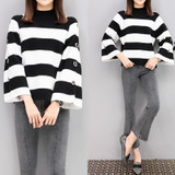 fashion 2017 New Autumn Women's Clothing Solid Female Pullover Tops Losse Turtleneck Flare Sleeves Sweater Women Plus Size