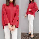 fashion 2017 New Autumn Women's Clothing Solid Female Pullover Tops Losse Turtleneck Flare Sleeves Sweater Women Plus Size