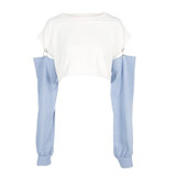 Fashion 2017 Hoodies Sweatshirt Women Denim Patchwork Sweatshirt Women Cropped Tops Streetwear Casual White Sweatshirt Women