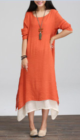 Fashion 2017 Cotton Linen Vintage Dress Summer Autumn Women Casual Loose  Long Maxi Dresses  Plus Size A507