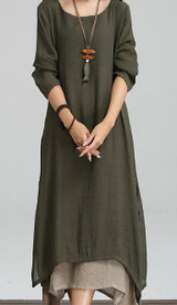 Fashion 2017 Cotton Linen Vintage Dress Summer Autumn Women Casual Loose  Long Maxi Dresses  Plus Size A507