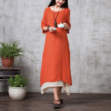 Fashion 2017 Cotton Linen Vintage Dress Summer Autumn Women Casual Loose  Long Maxi Dresses  Plus Size A507