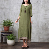 Fashion 2017 Cotton Linen Vintage Dress Summer Autumn Women Casual Loose  Long Maxi Dresses  Plus Size A507