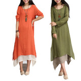 Fashion 2017 Cotton Linen Vintage Dress Summer Autumn Women Casual Loose  Long Maxi Dresses  Plus Size A507
