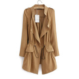 Fashion 2017 Autumn Long Trench Coat  For Women Open Stitch Drawstring Waist Outwear Solid  Casual Female Windbreaker  HH072