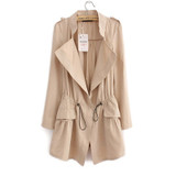 Fashion 2017 Autumn Long Trench Coat  For Women Open Stitch Drawstring Waist Outwear Solid  Casual Female Windbreaker  HH072