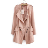 Fashion 2017 Autumn Long Trench Coat  For Women Open Stitch Drawstring Waist Outwear Solid  Casual Female Windbreaker  HH072