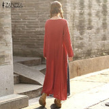 Fashion 2016 Autumn ZANZEA Women Cotton Dress Causal Loose Long Sleeve Vintage Patchwork Long Maxi Dress Vestidos Plus Size 5XL