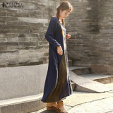Fashion 2016 Autumn ZANZEA Women Cotton Dress Causal Loose Long Sleeve Vintage Patchwork Long Maxi Dress Vestidos Plus Size 5XL