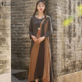 Fashion 2016 Autumn ZANZEA Women Cotton Dress Causal Loose Long Sleeve Vintage Patchwork Long Maxi Dress Vestidos Plus Size 5XL