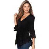 Fashion 2016 Autumn t shirt women Solid Sexy V Neck Long sleeve Lace Crochet tops for women Top Tee Shirt Female Vetement Femme