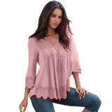 Fashion 2016 Autumn t shirt women Solid Sexy V Neck Long sleeve Lace Crochet tops for women Top Tee Shirt Female Vetement Femme