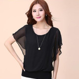 Faroonee New Womens Tops Fashion 2018 Women Summer Chiffon Blouse Plus Size Ruffle Batwing Short Sleeve Casual Shirt Black White